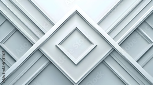Geometric wall panel design with intersecting, light gray, diamond and square frames