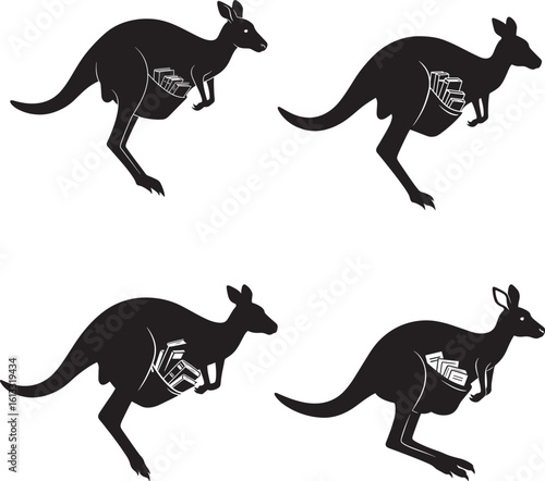 Four kangaroos in motion silhouette