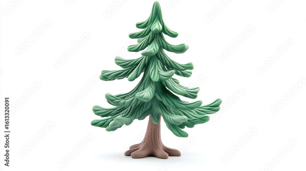 Obraz premium Childlike plasticine pine tree. The tree is entirely made of plasticine, with uneven isolated on white background.