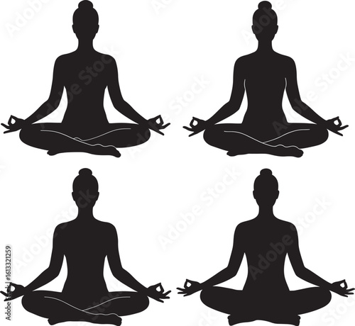 Four yoga poses meditation silhouette
