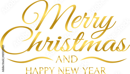 Merry Christmas and Happy New Year – beautiful text, vector, gold style, greeting cards, banners, posters, png without background, for your projects