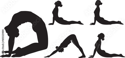 Diverse yoga poses silhouette for health and wellness