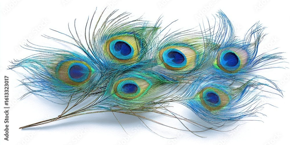 Obraz premium Stunning Peacock Feathers on White Background