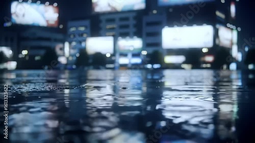 Wallpaper Mural Reflective wet pavement in a blurry city, bokeh lights, soft focus, and moody atmosphere, water droplets, nighttime scene Torontodigital.ca