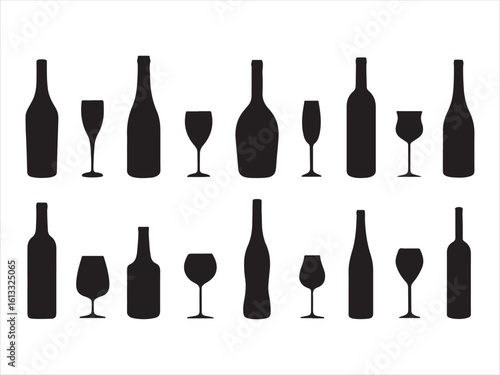 set of wine bottles and glasses