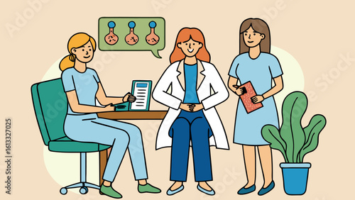 Medical professionals discussing health results with patient doctor nurse