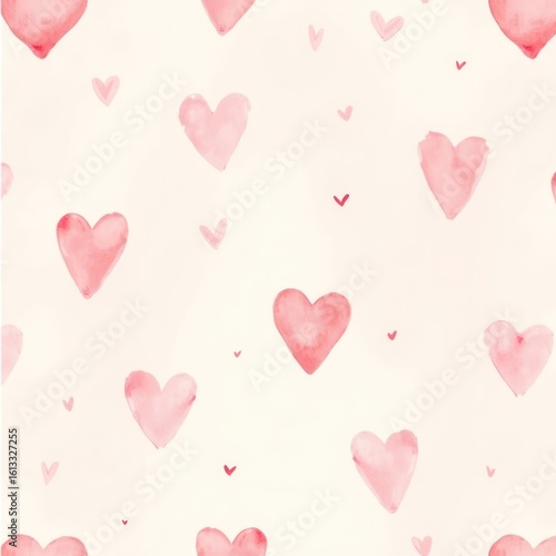 Valentine's Day background. Pink watercolor hearts on white background. AI generative.