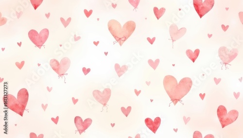 Valentine's Day background. Pink watercolor hearts on white background. AI generative.