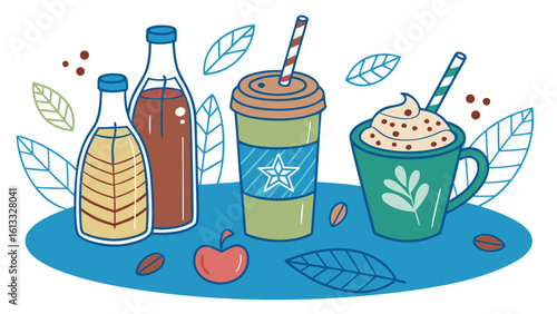 Assorted beverages with decorative elements drinks coffee