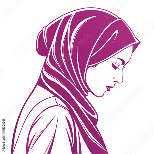 Elegant woman wearing purple hijab fashion beauty
