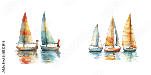 sailing race watercolor vector illustration
