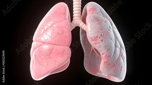 Healthy and Diseased Lungs - Medical Illustration of Pulmonary Conditions