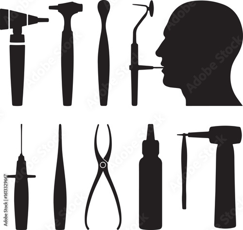 Medical Instruments And Human Head Silhouette tools