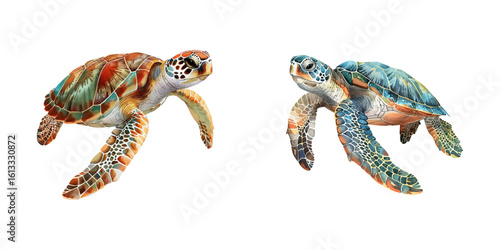 sea turtle watercolor vector illustration