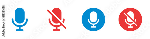 Microphone icon with microphone on, microphone off, recording. Solid vector icon.