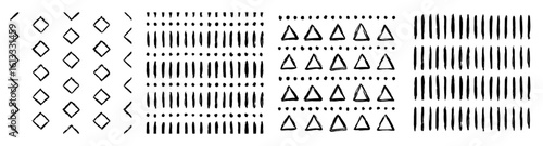 Set Aesthetic Contemporary printable seamless pattern with abstract line, dot, shape brush stroke in black and white colors. Boho background in minimalist style vector Illustration for wallpaper 