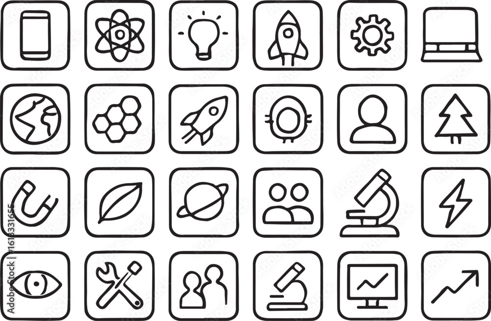 Science and technology icons collection symbols education Science and technology icons collection symbols education