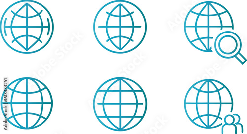 Globe icons with search and people world network