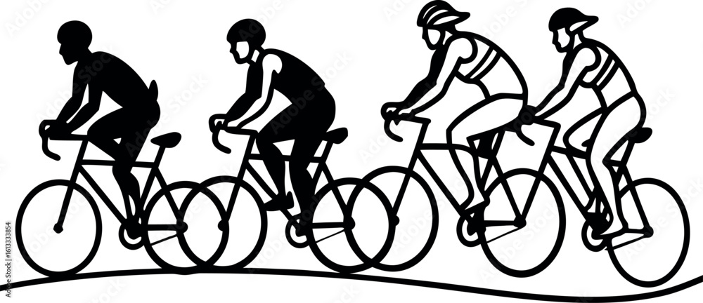 Obraz premium Cyclists Silhouette Riding Bike Sporty Group