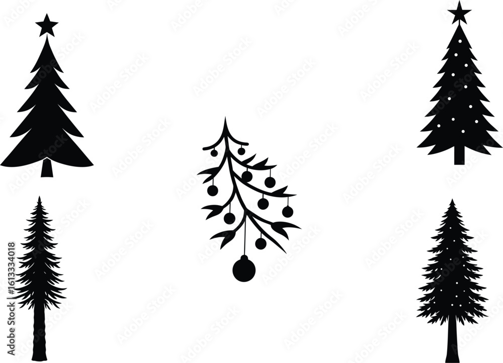 Obraz premium Christmas Tree silhouette vector illustration black silhouette here white color is the transparent, background color