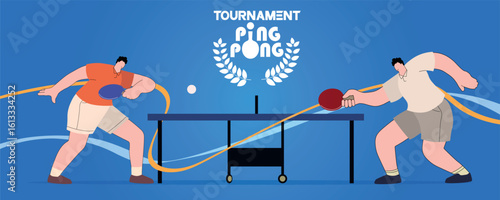 Banner table tennis, tournament championship ping pong, two people play. Sports hobby, racket sport, poster tennis training, sports club, activity