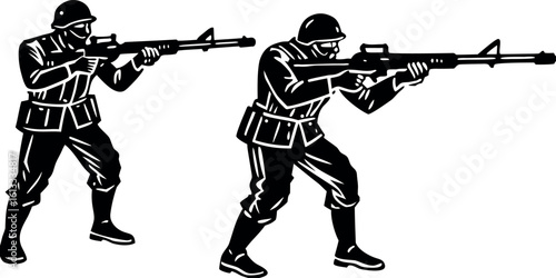 Detailed Black Silhouette Army Soldier Rifle