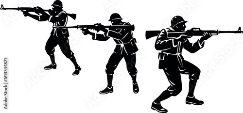 Detailed Black Silhouette Military Army Shooting