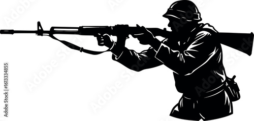 Detailed Black Silhouette Army Ranger Sniper