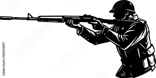 Detailed Black Silhouette Military Shooter Graphic