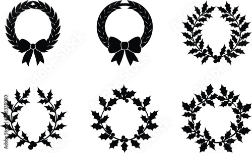 decorative holly wreath silhouette vector illustration here white color is the transparent, background color