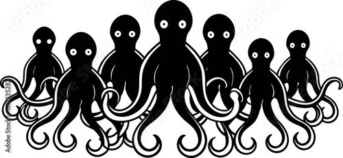 Octopus Group Silhouette Marine Creature Vector