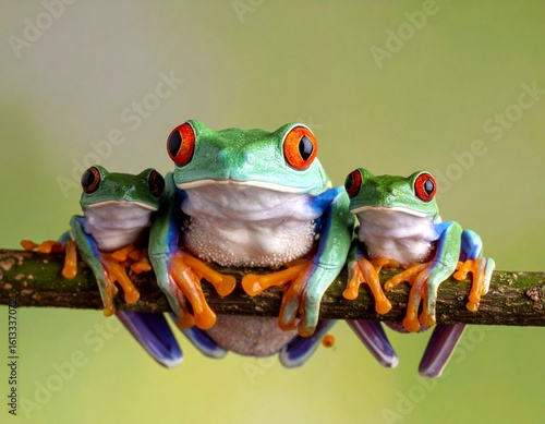 Generated image, Tree frogs on blanch in the forest