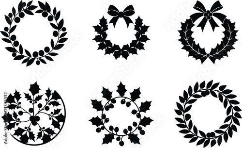 Holly Wreath with Bow vector illustration black silhouette here white color is the transparent, background color