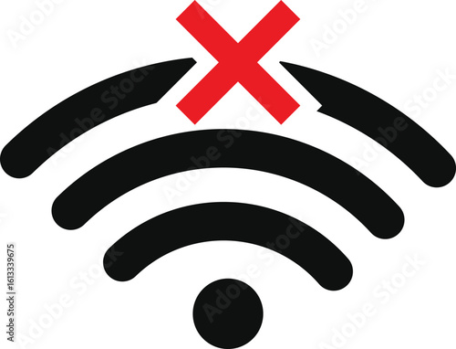Wifi and wireless problem icons. Wifi signal icon with cross indicating no connection. Globe icon with no signal. Wifi and wireless problem icon 
