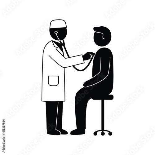 Doctor using stethoscope to examine patient medical checkup healthcare icon simple vector illustration