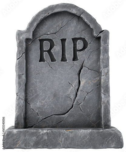 3D gravestone with RIP inscription designed for cemetery or Halloween decor isolated on transparent background.