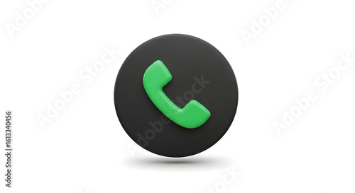 Green Phone Icon on Black Circle for Communication and Contact Symbol