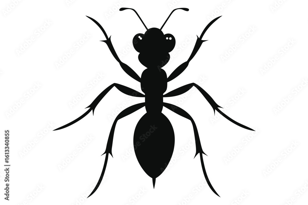 Fototapeta premium Black silhouette of an ant on a white background