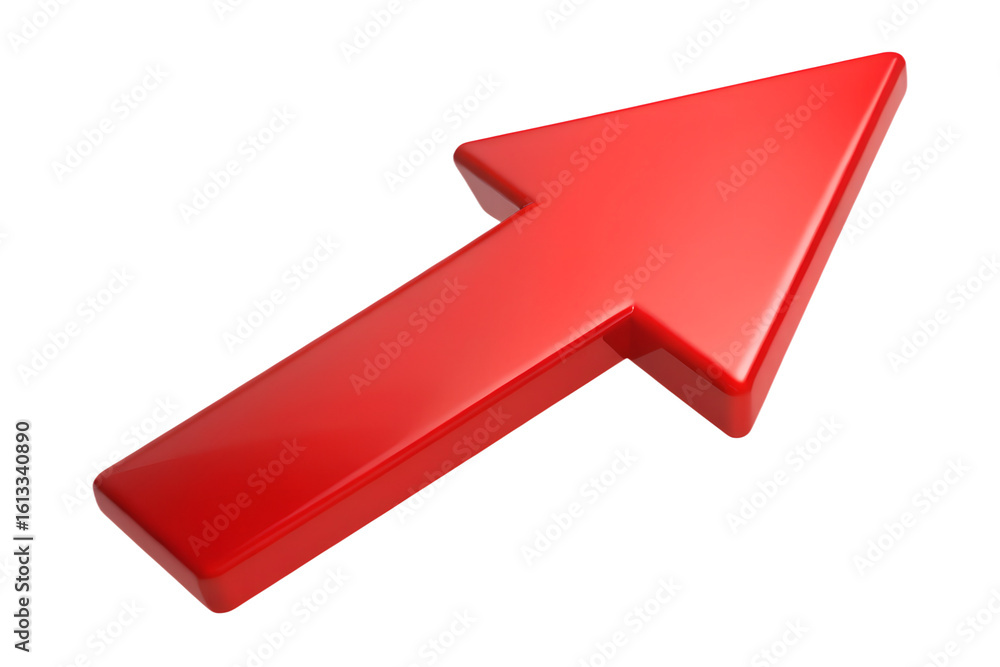 A glossy red arrow pointing upwards and to the right, isolated on a transparent background A glossy red arrow pointing upwards and to the right, isolated on a transparent background