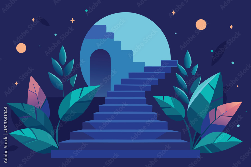 Naklejka premium Fantasy Mushroom Path in Purple Twilight