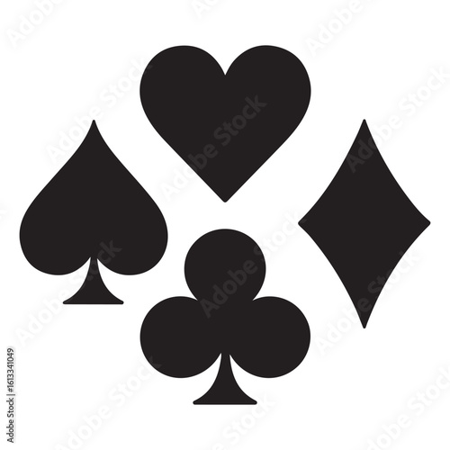 Poker card suits - hearts, clubs, spades and diamonds - on white background. Casino gambling theme vector illustration. Simple black silhouettes.