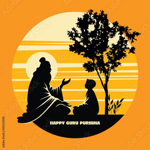 Guru touching disciple?s head in divine blessing.eps