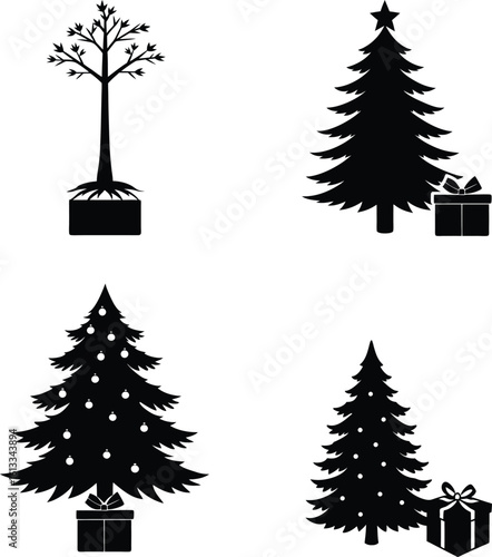 Tree with Gifts vector illustration black silhouette here white color is the transparent, background color