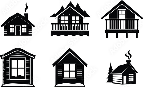 Winter Cabin vector illustration black silhouette here white color is the transparent, background color