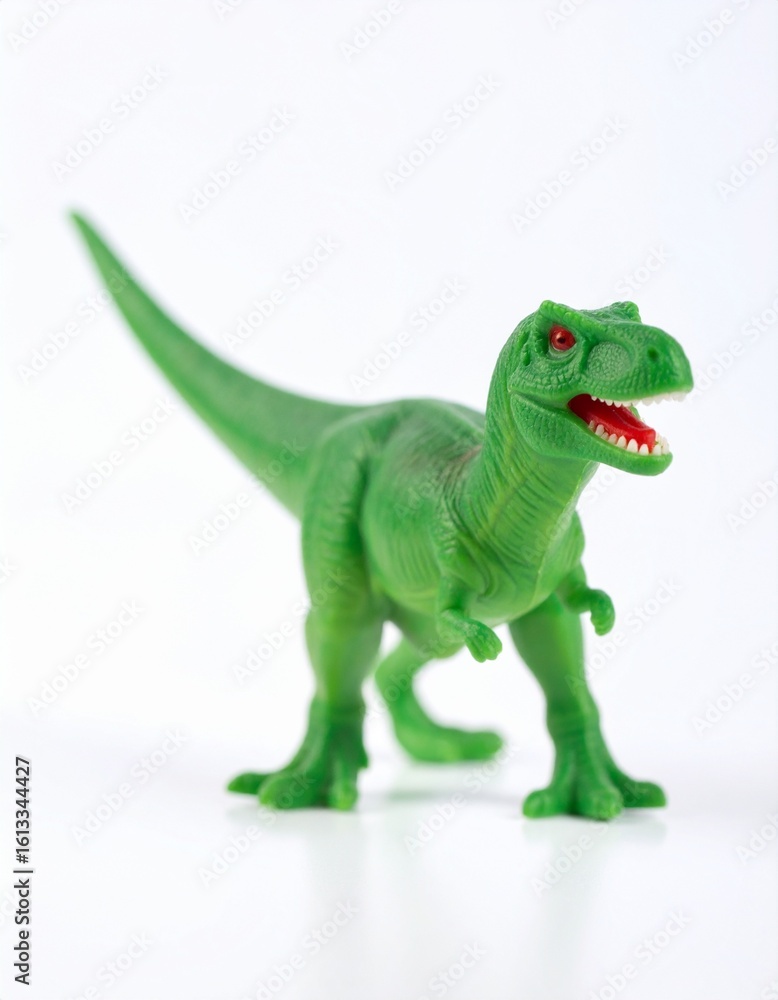 Obraz premium photo object cute green t-rex rubber toy in white isolated background