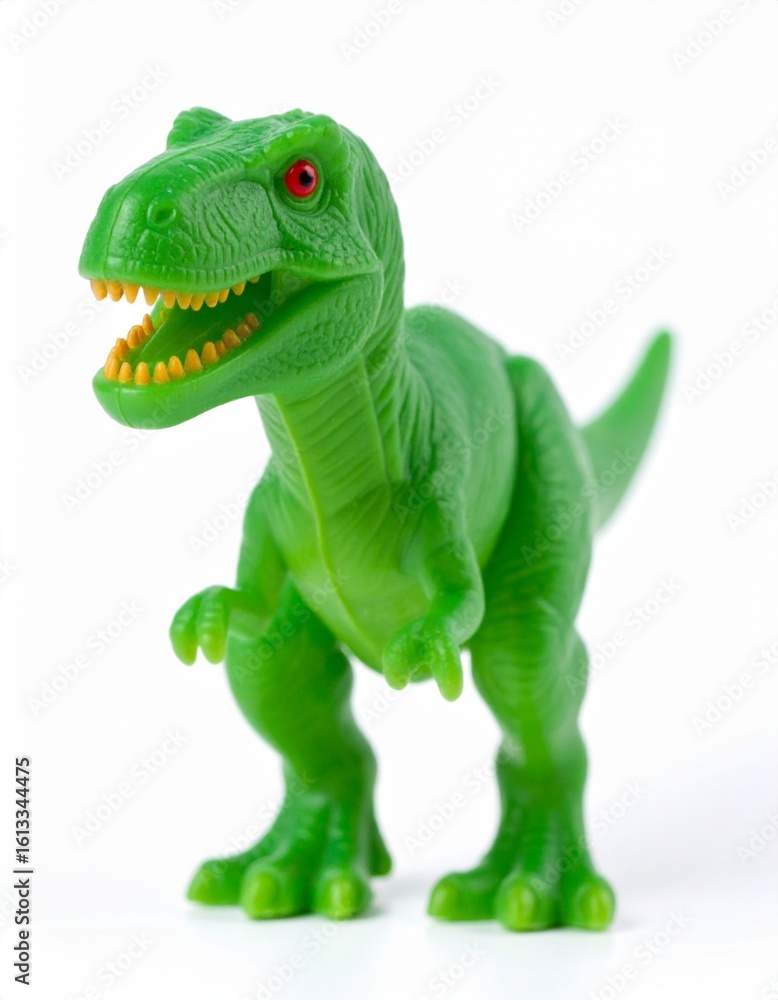 Obraz premium photo object cute green t-rex rubber toy in white isolated background