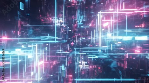 Abstract digital network with neon blue and pink lines