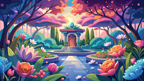 In the stunning elegance of a floral sanctuary, vibrant blossoms create harmony and peace. Semi-realistic textures and shading bring this delicate haven to life, capturing beauty in every graceful det