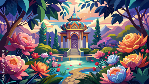 In the stunning elegance of a floral sanctuary, vibrant blossoms create harmony and peace. Semi-realistic textures and shading bring this delicate haven to life, capturing beauty in every graceful det