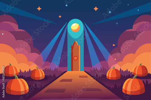 Glowing Portal with Pumpkins Vector